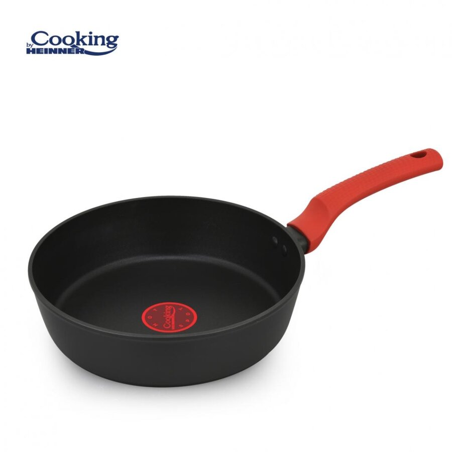 Tigaie Aluminiu Forjat+Capac 28X7Cm Negru-Rosu