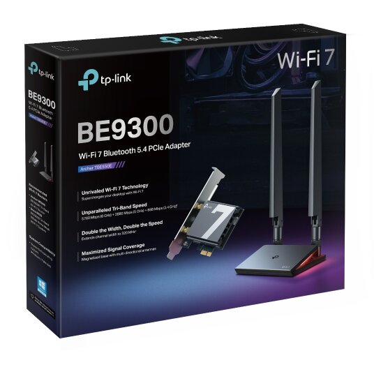 Adaptor Wireless TP-Link Archer TBE550E BE9300 Wi-Fi 7 Bluetooth 5.4 PCIe 9300Mbps 2 Antene Externe Negru — imaginea 5