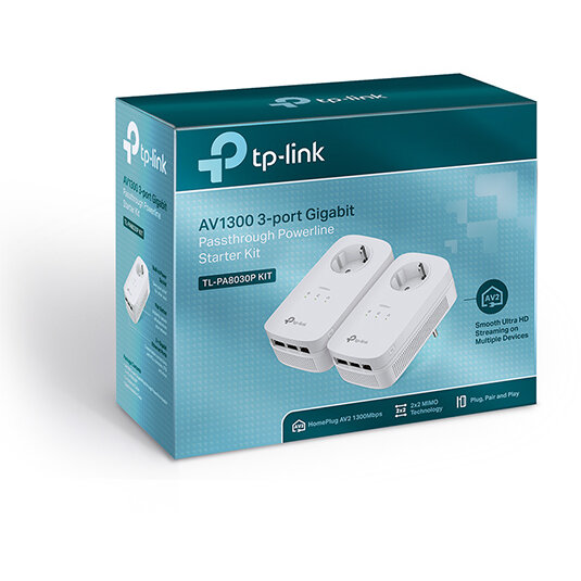 Kit 2 Adaptoare Powerline AV1300 Tehnologie AV2 pana la 1300Mbps 3 Porturi Gigabit Priza AC Alb