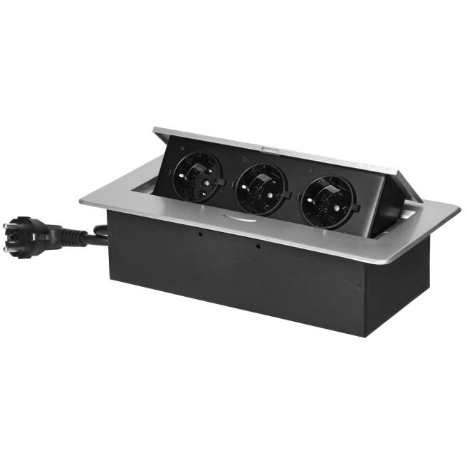 Priza Incastrabila OR-GM-9033(GS)/G 230V 3x2P+T Margine Frezata Plata Cablu 1.5M 3680W Argintiu/Negru