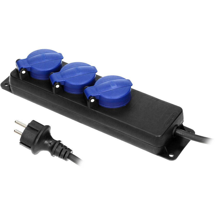 Prelungitor pentru Exterior OR-AE-13158(GS)/5M 3 Prize 2P+E Schuko IP44 Cablu H05RR-F 3x15MM² - 5M Negru/Albastru