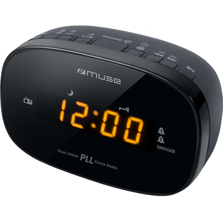 Radio M-150CR FM Ceas Portabil Amber Display Dual Alarm Auto Scan Negru