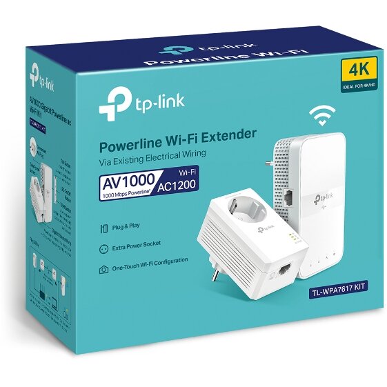 Kit Powerline Wi-Fi Extender TL-WPA7617 AV1000 Adaptor + Amplificator AC1200 Dual Band Gigabit Ethernet Port Alb