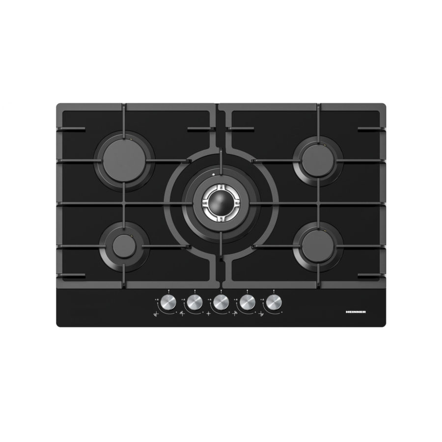 Plita Gaz HBH-M705IWFGBK 5 Arzatoare Aprindere Electrica Wok Incorporabila Sticla Negru