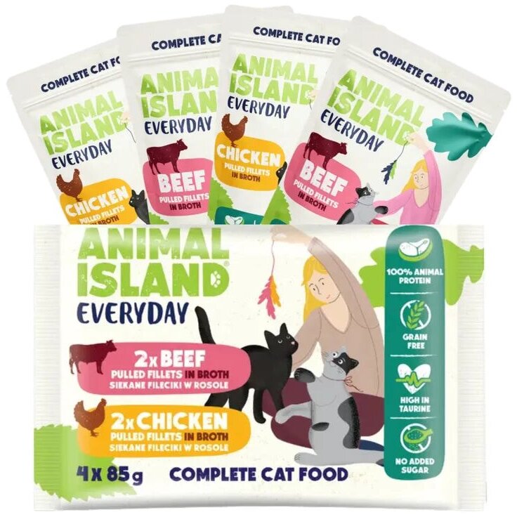 Hrana Pentru Pisici ANIMAL ISLAND Carne De Vita / Pui in File 4 X 85g