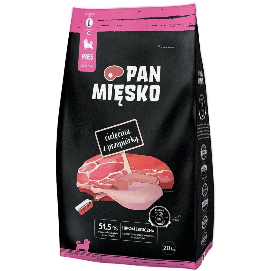 Hrana Pentru Câini PAN MIĘSKO Veal with quail L Puppy 20kg