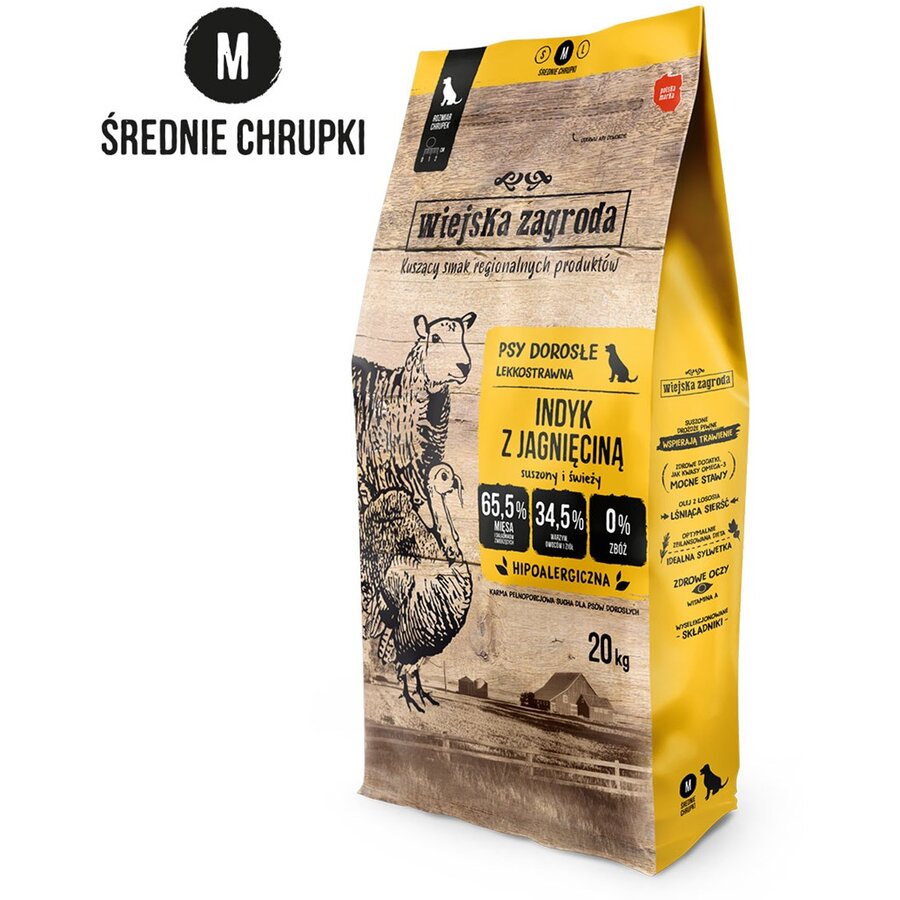 Hrana Pentru Câini wiejska zagroda Turkey with Lamb M 20kg