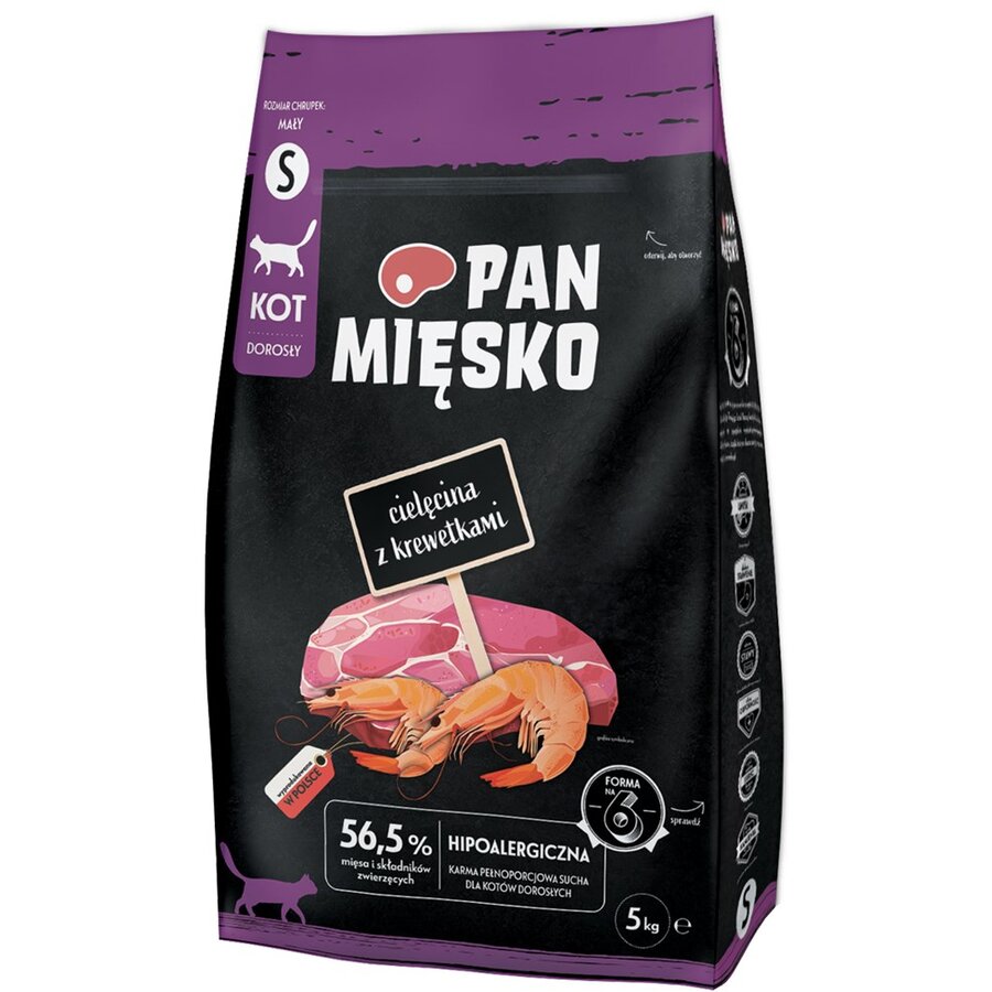 Hrana Pentru Pisici PAN MIĘSKO Uscata Cu Vitel Și Creveti Adult 5kg