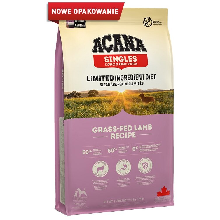 Hrana Pentru Câini ACANA Singles Uscata Cu Miel Hranit Cu Iarba Orice Rasa Toate Varstele 11.4kg