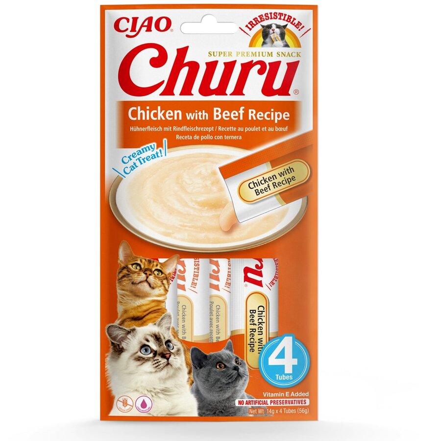 Recompense Pentru Pisici INABA Churu Rețeta Cu Pui Și Vita Sub Forma De Pasta Adult 4x14g