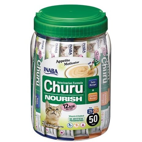 Recompense Pentru Pisici INABA Churu Nourrish Plicuri Cu Pasta De Pui Și Ton Adult 50x14g