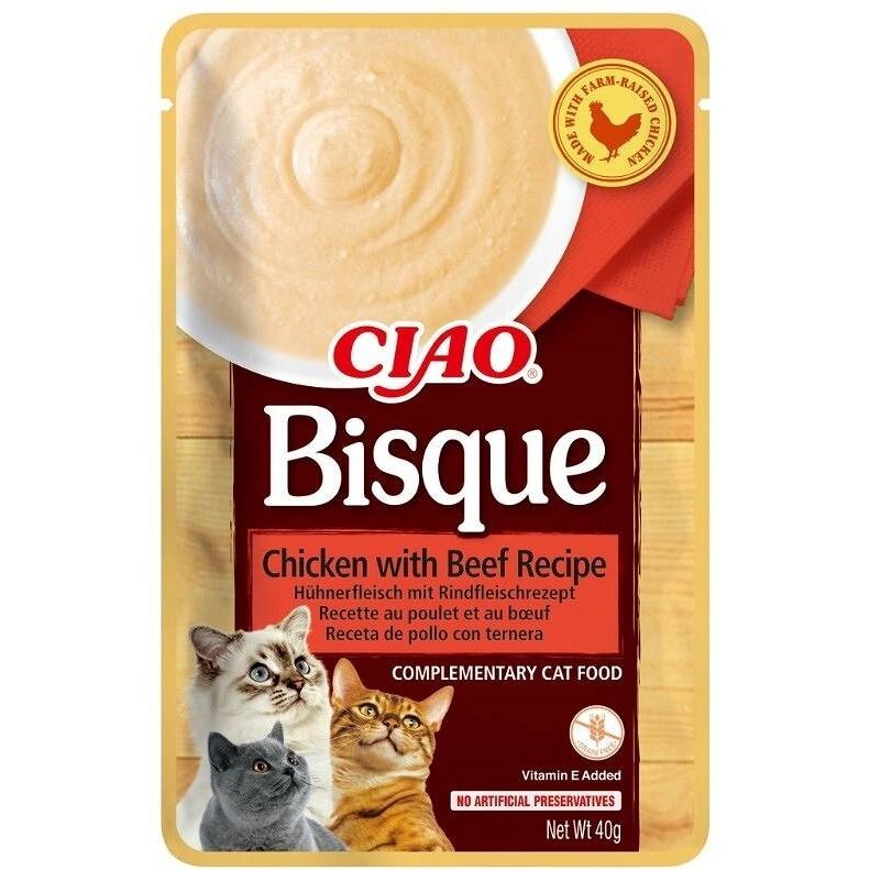 Recompense Pentru Pisici INABA Ciao Bisque Rețeta De Pui Cu Vita Adult 40g