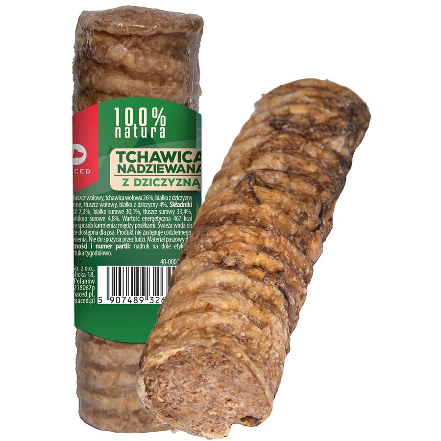 Recompensa pentru Câini MACED Trahee Umplută cu Carne de Vanat 120G