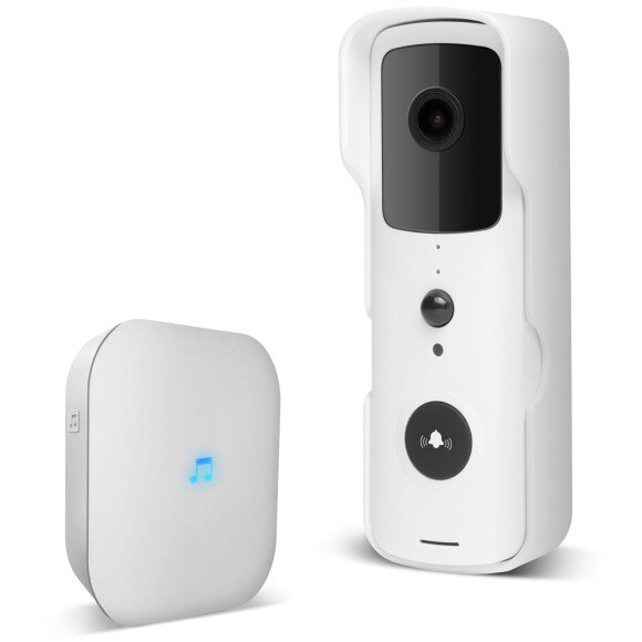 Set Sonerie Video Smart Wi-Fi Alimentat Cu Baterie MicroSD FHD PIR Alb