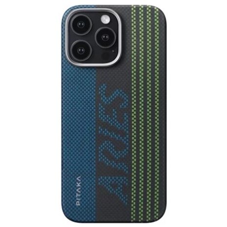Husa Pitaka MagEZ 5 Tactile Woven Aramida Pentru iPhone 16 Pro Max MagSafe Hello World Verde-Albastru