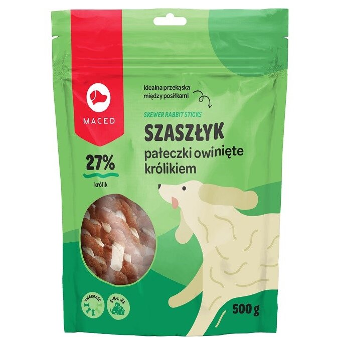 Gustare Pentru Câini MACED Dog Chew Bețișoare De Piele Învelite In Iepure Adult 500 g