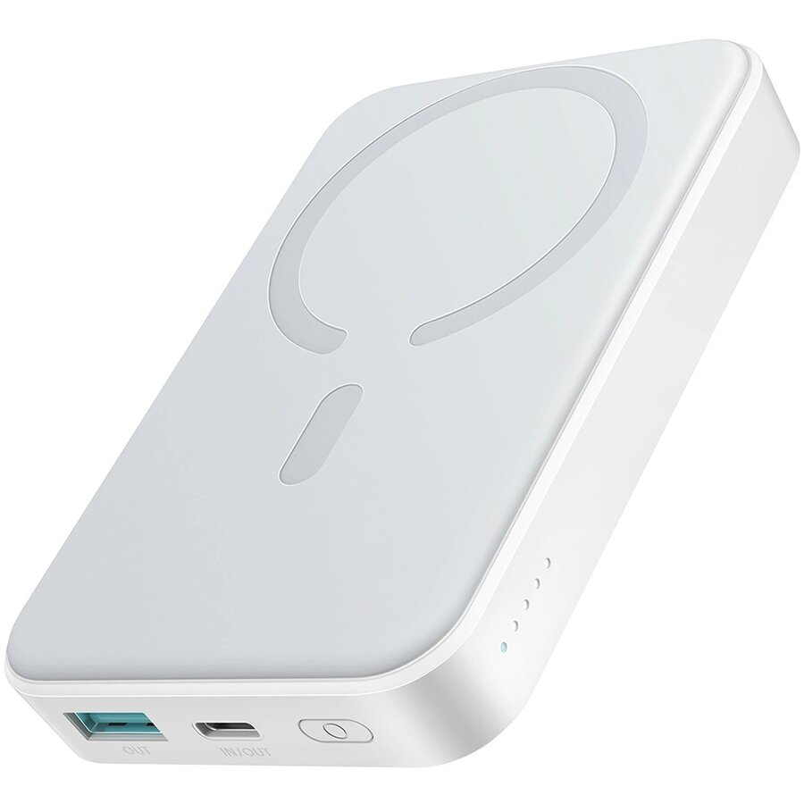 Acumulator extern JR-W020, 10000 mAh, 20W, USB/USB-C, Compatibila MagSafe, Wireless 15W, Alb