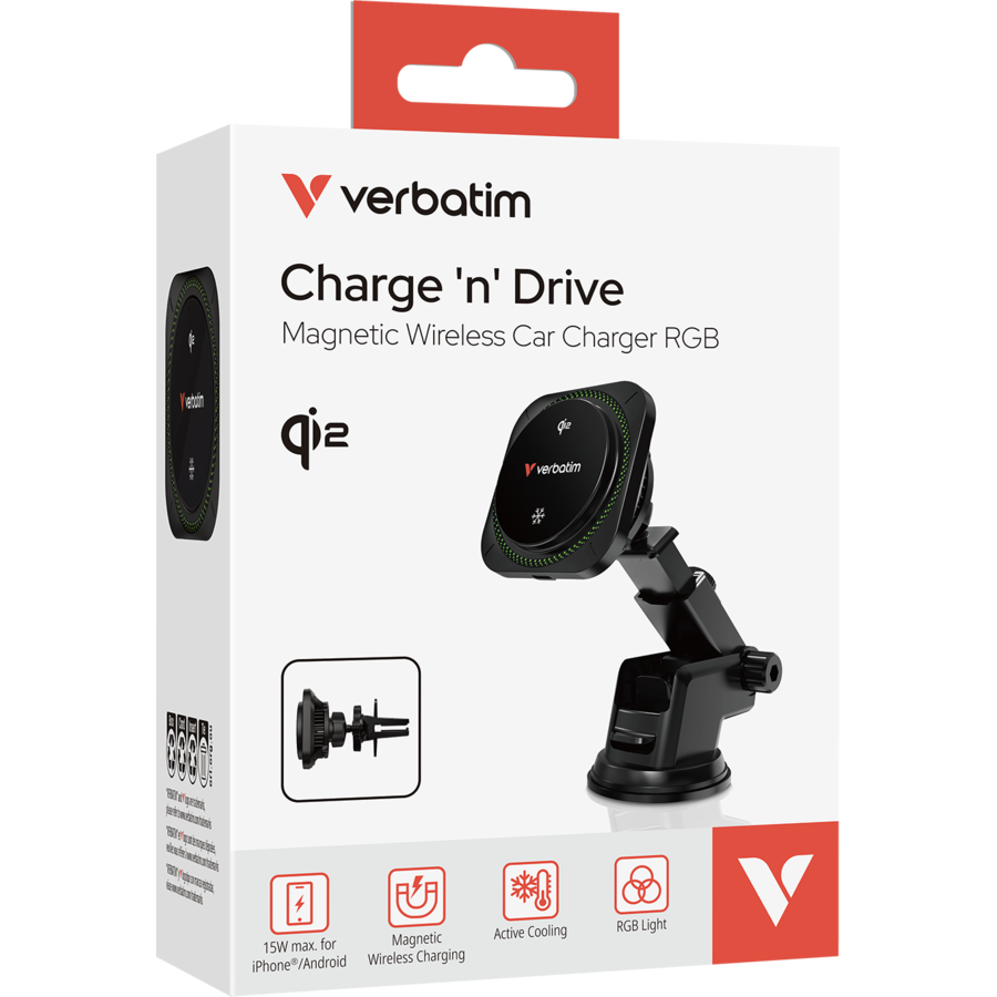 Incarcator Auto Verbatim Magnetic Wireless CnD-01Qi2 RGB Negru — imaginea 3
