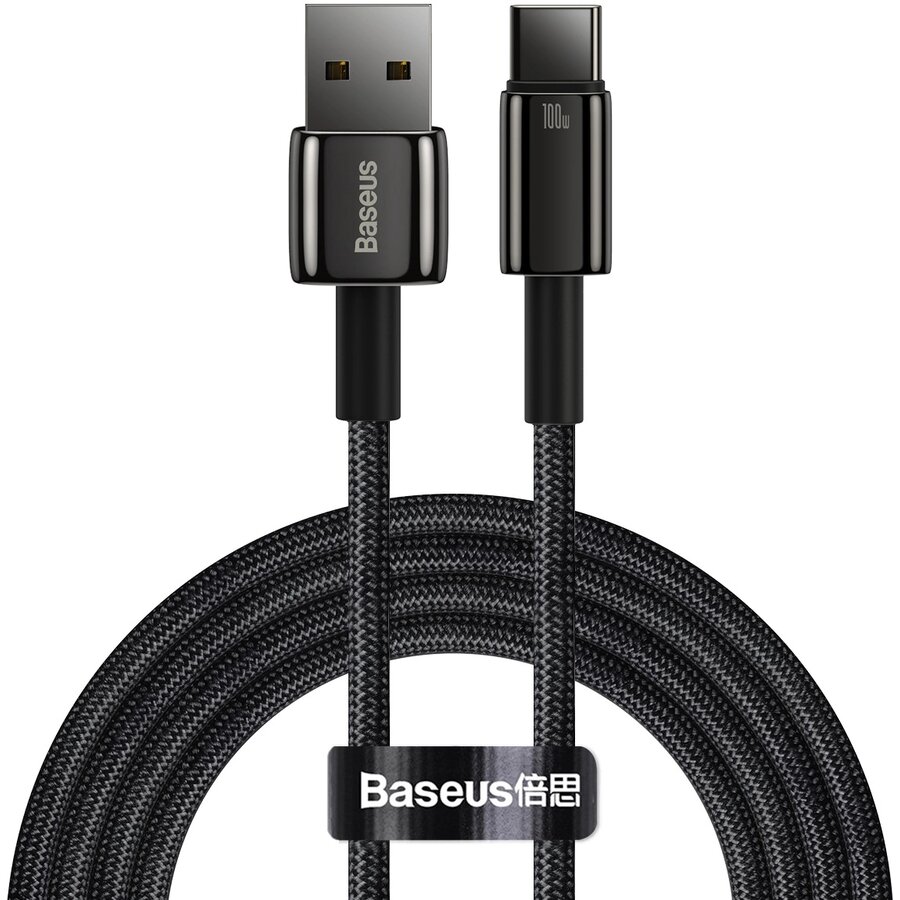 Cablu de date Tungsten Gold, USB/USB-C, 100W, 2m, Negru