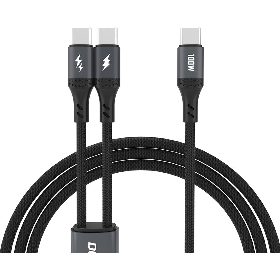 Cablu pentru incarcare si transfer de date Dudao L3F, 3x USB-C, 100W, 1.2m, Negru - imagine 2