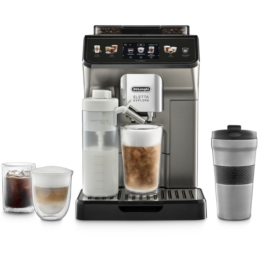 Espressor Automat Eletta Explore ECAM450.86.T 1.8L 2 Carafe cu Tehnologie LatteCrema Rasnita cu Tehnologie Bean Adapt Coffee Link App Cana 4...