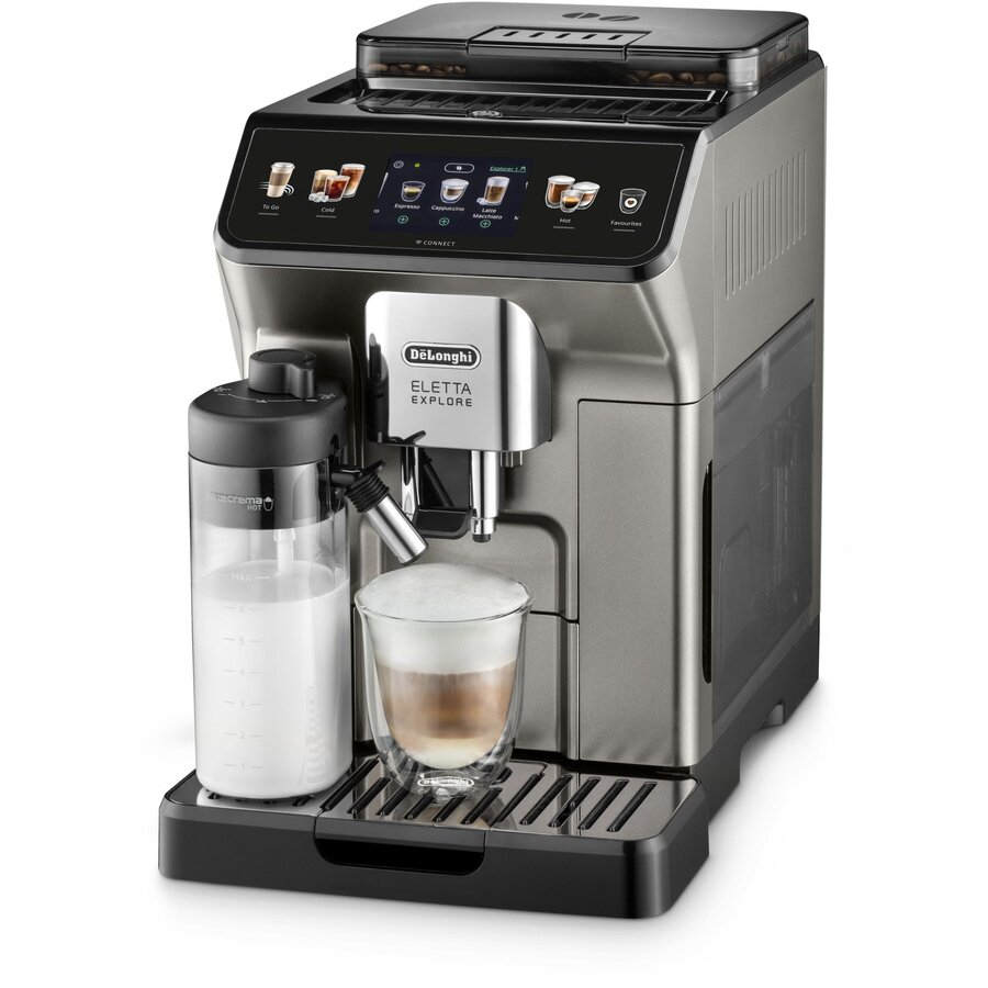 Espressor Automat Delonghi Eletta Explore ECAM450.86.T 1.8L 2 Carafe cu Tehnologie LatteCrema Râșniță cu Tehnologie Bean Adapt Coffee Link App Cană 473ML 19Bar 1450W Gri Titan — imaginea 3