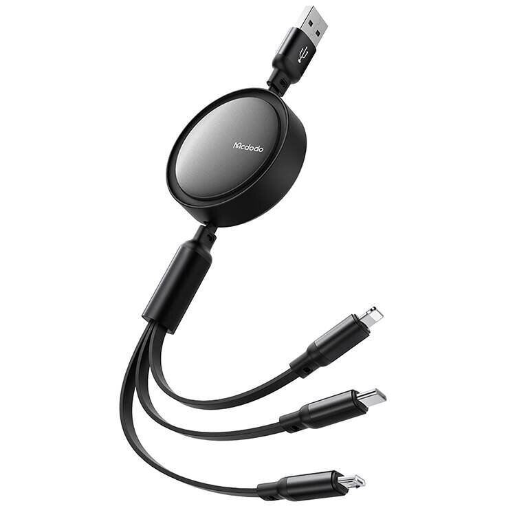 Cablu de date CA-7256 3 in 1, USB la USB-C/Lightning/Micro-USB, 3.5A, 1.2m, Negru