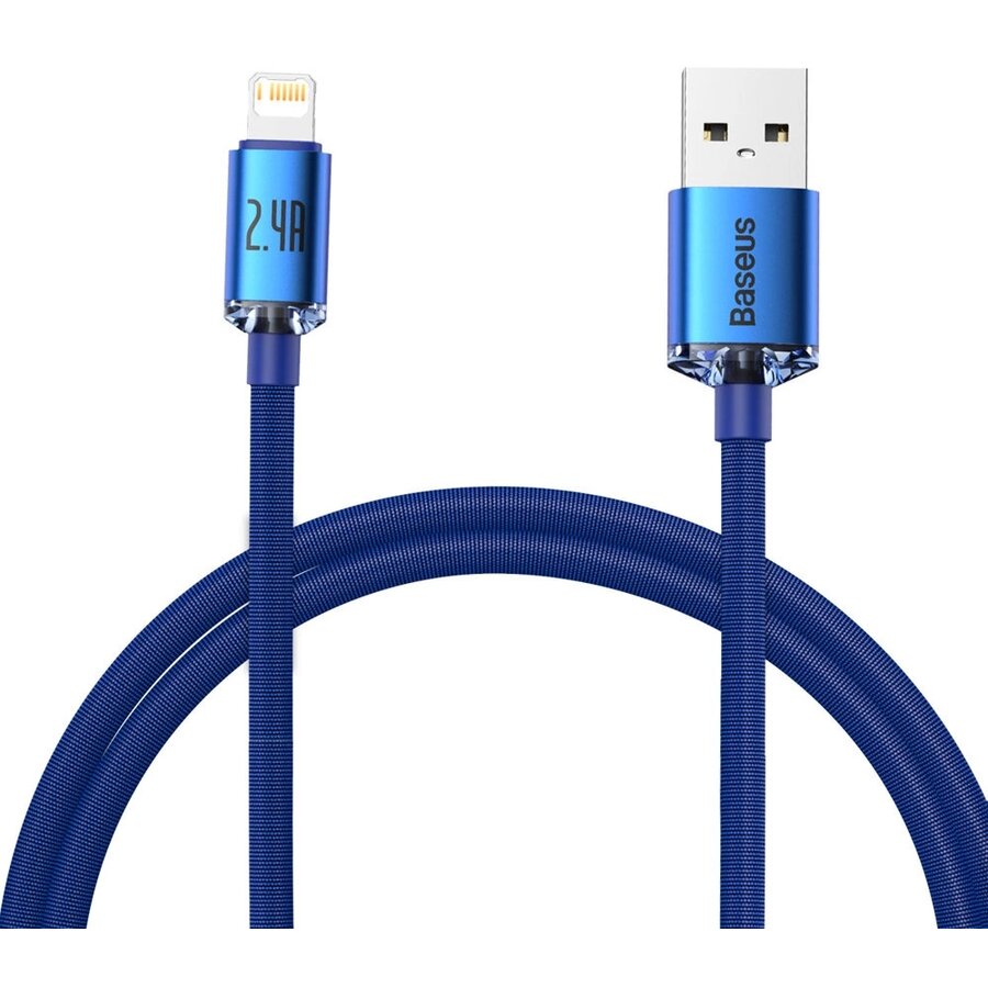 Cablu de date Crystal Shine, USB/Lightning, 2.4A, 1.2m, Albastru inchis