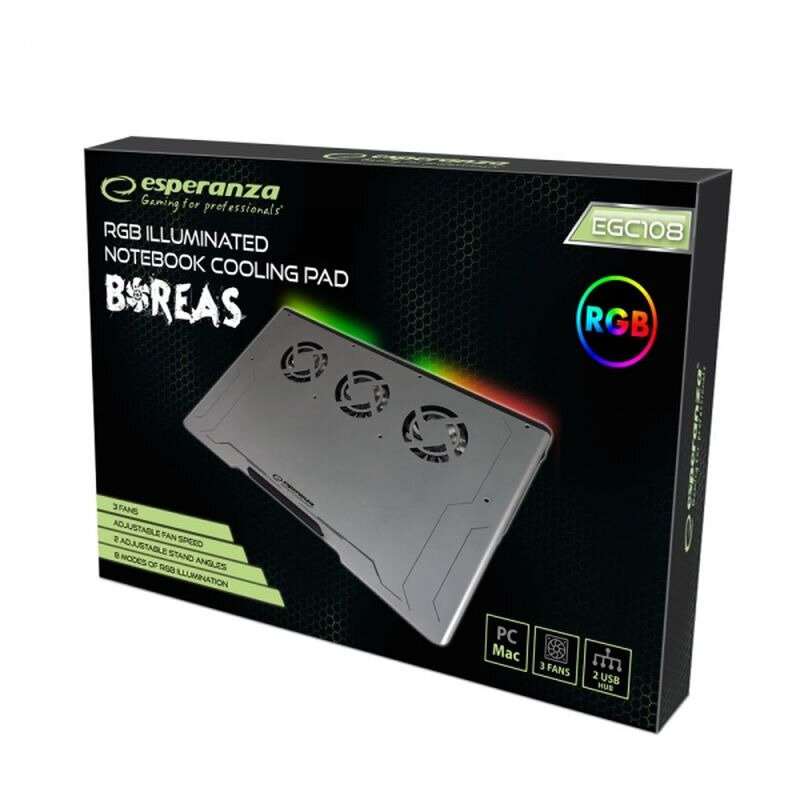 Stand Cooler Laptop Gaming Esperanza Boreas EGC108 Iluminare RGB Gri/Negru — imaginea 6