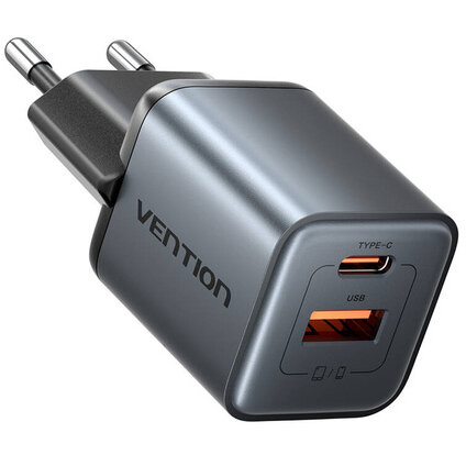 Incarcator GaN USB-C + USB-A 30W Gri