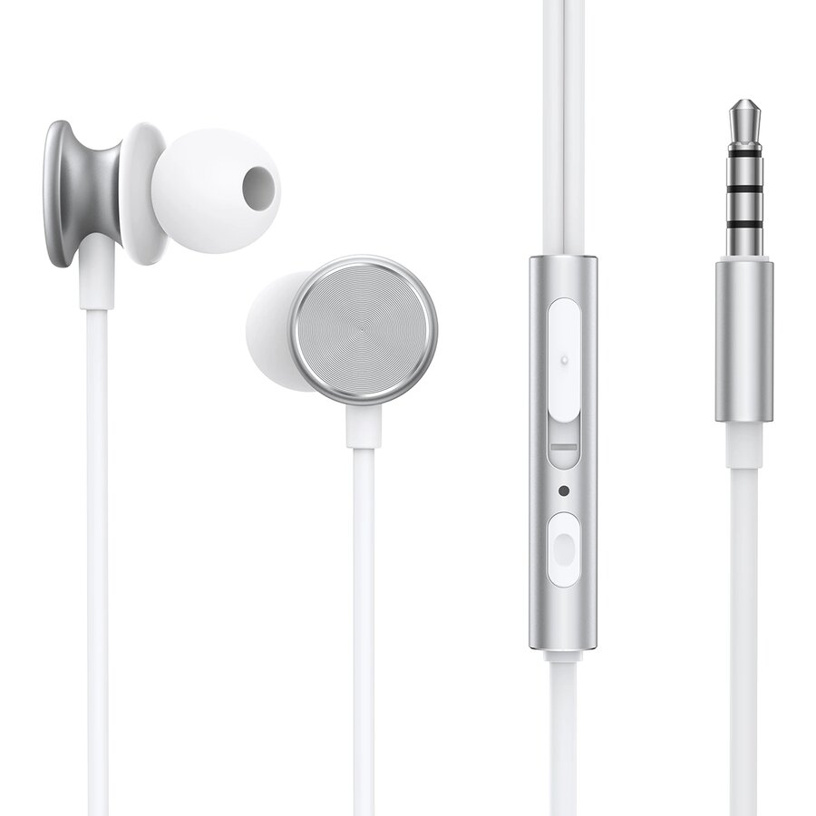 Casti JR-EW03, In-ear, Control pe fir, Jack 3.5mm, Lungime cablu 1.2m, Argintiu