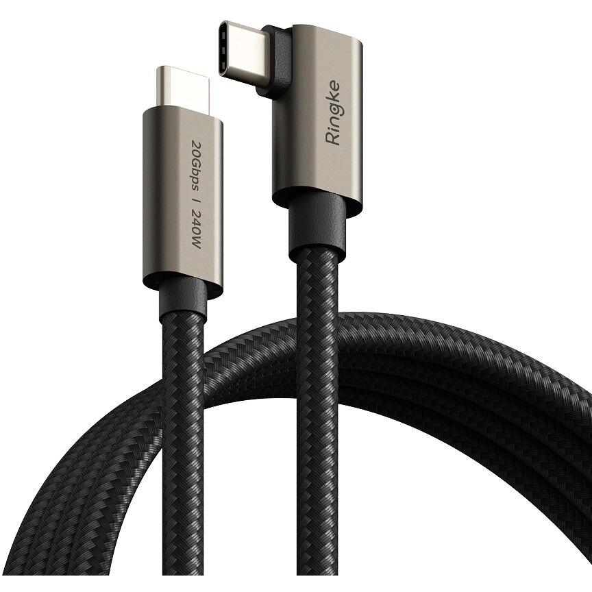 Cablu de date USB 3.2, 2x USB Type-C, Unghi 90 grade, 240W, 2m, Negru
