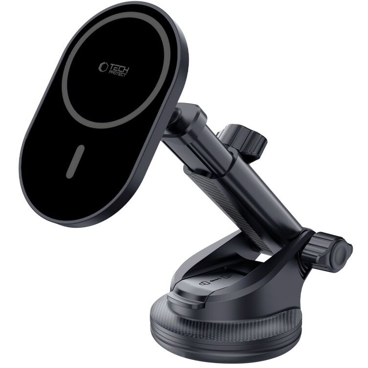 Suport auto Tech-Protect MM15W-V6 Magnetic 2 in 1, Compatibil MagSafe, Dashboard/Air Vent Mount, Incarcare Wireless 15W, Cablu USB-C 1m inclus, Negru - imagine 2