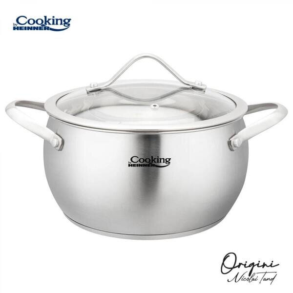 Oala Inox Colectia Origini Nicolai Tand 18x10CM Capacitate 2.5L Capac Sticla Argintiu