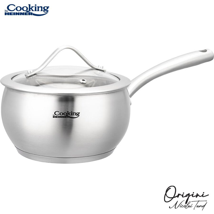 Cratita Inox cu Maner Colectia Origini Nicolai Tand 16x9CM Capacitate 1.8 L Capac Sticla Argintiu