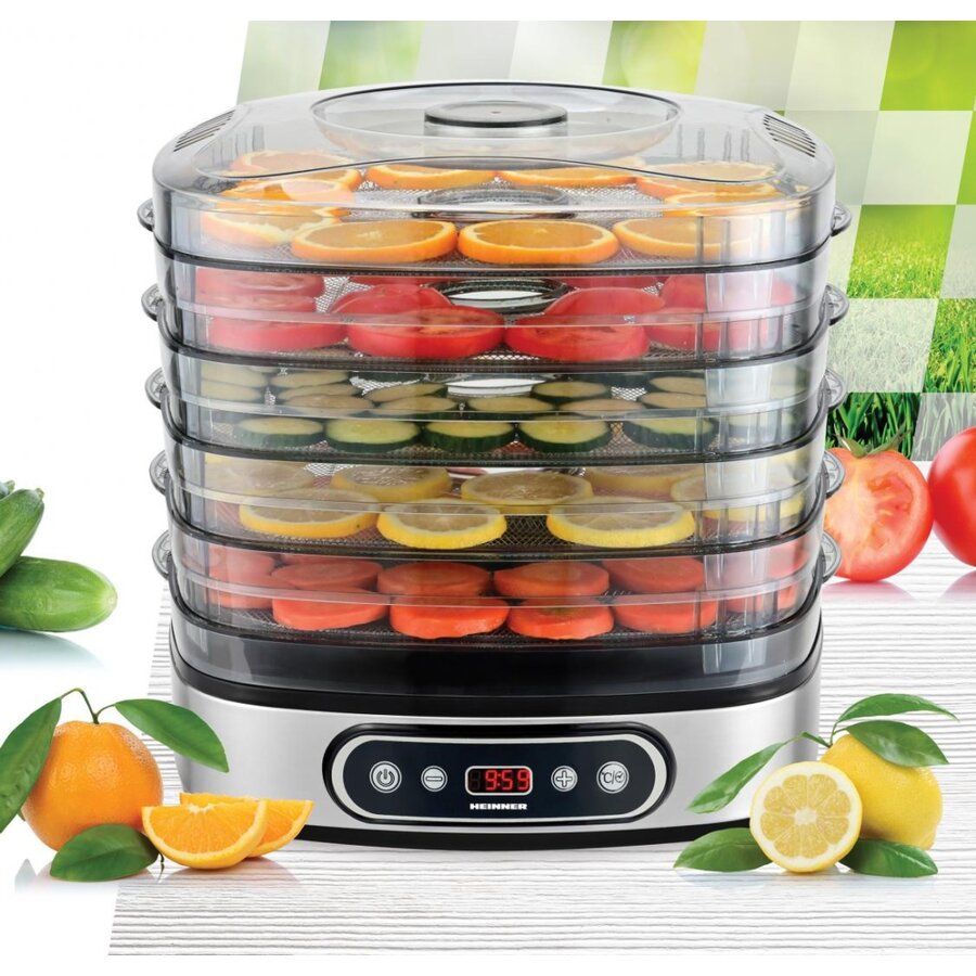 Deshidrator Alimente FreshDehydrate HFD-K380SSBK 5 Tavi Inox Inaltime Reglabila Timer Max 380W Inox/Negru