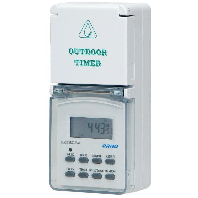 Priza Programabila Digital OR-PRE-432(GS)  pentru Exterior 8 Programe Afisaj LCD Timer 230V 3600W 16A Alb