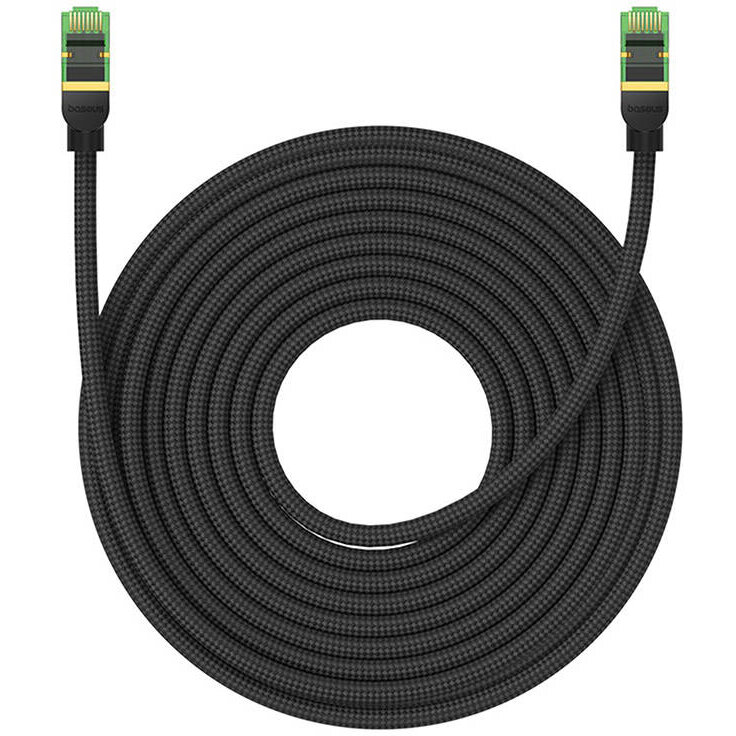 Cablu de date Braided, Cat. 8, Mufat 2xRJ45, Lungime 15 m, 40Gbps, Negru