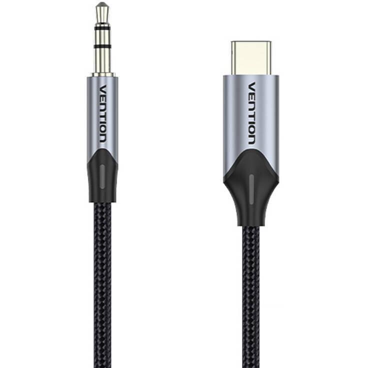 Cablu de date BGKHF, tata USB-C la tata jack 3.5 mm, 1m, Negru
