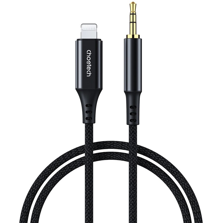 Cablu de date AUX007, tata Lightning la tata jack 3.5 mm, 1m, Negru