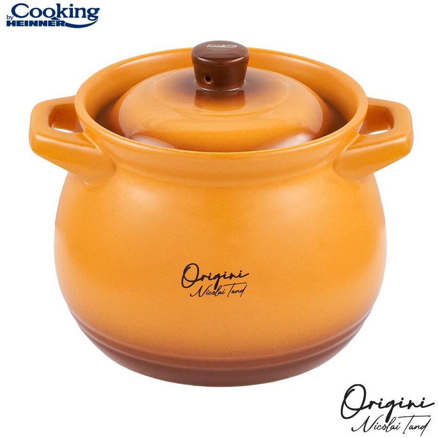 Oala Ceramica cu Capac HR-FJ-035 Colectia Origini Nicolai Tand Capacitate 3L Portocaliu