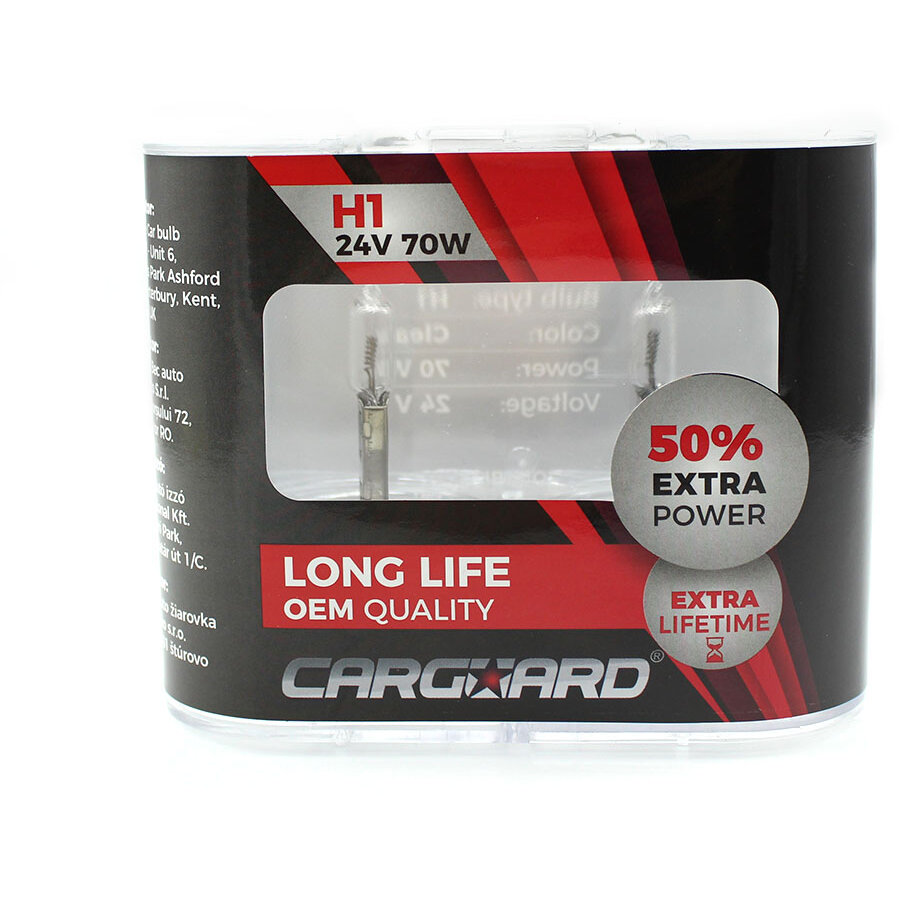 Set 2 Becuri Halogen Carguard H1 LONG LIFE (BHA041) 24V 70W +50% Intensitate