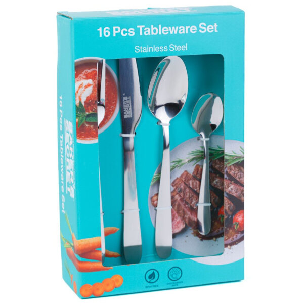 Set Tacamuri 16 Piese  4x Furculite Cutite Linguri Lingurite Otel Inoxidabil Argintiu Mat