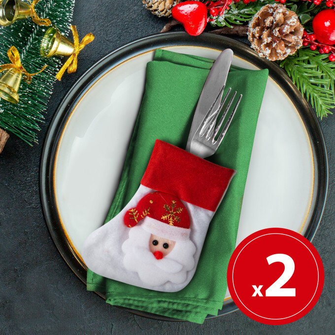 Decor Tacamuri De Craciun Cizma Cu Mos Craciun  12cm  2 Tipuri  2 Buc/Pachet Verde/Rosu