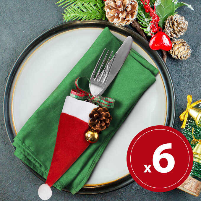 Decor Tacamuri De Craciun Palarie De Mos Craciun  17cm  3 Tipuri  6 Buc/Pachet Rosu/Verde