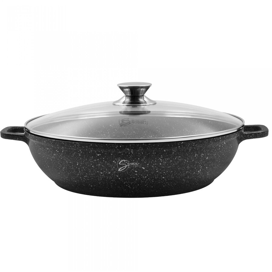 Cratita din Aluminiu Turnat TOL281-CC 4.1L 28x8CM Invelis Marmura Antiaderenta Capac Sticla Termorezistenta Negru - imagine 2