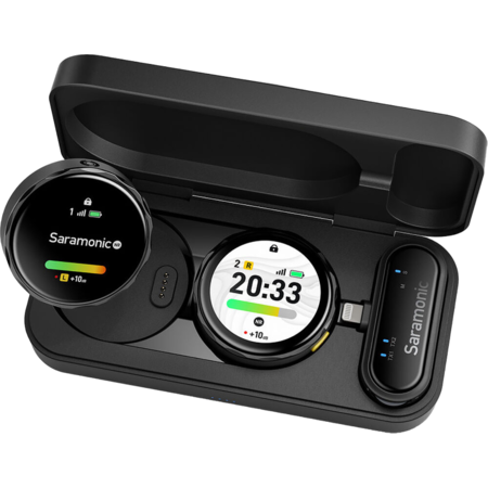 Kit 2 Microfoane Digitale Wireless Saramonic BlinkMe U2 x22.4 GHz Ecran Tactil Carcasa de Incarcare 3000mAh Negru