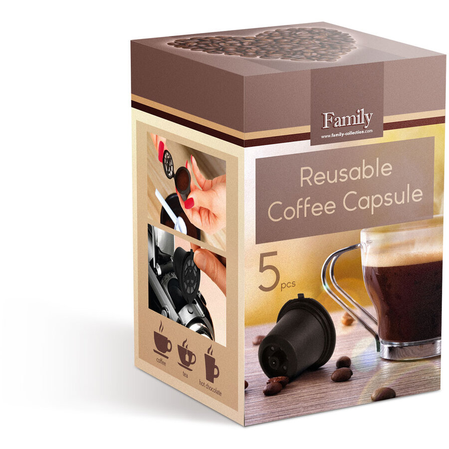 Capsula Reincarcabila pentru Cafea 57368 pentru Aparate Nespresso 5 Bucati / Set Negru
