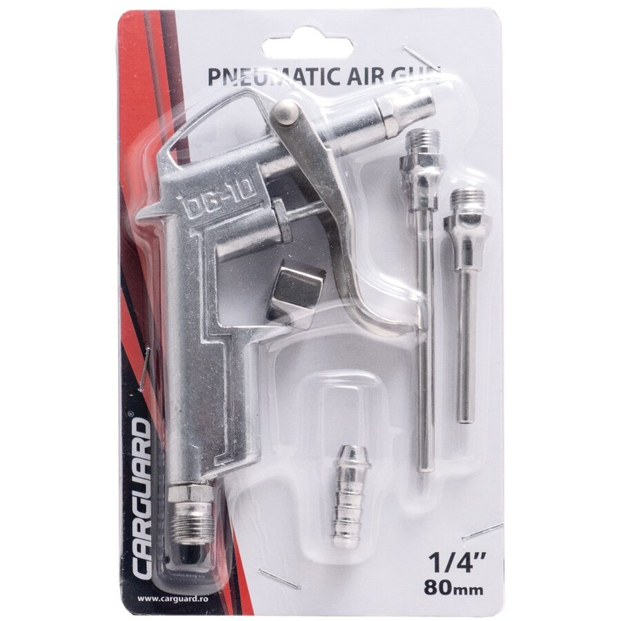 Pistol Pneumatic de Suflat Aer PSA004 cu Duze Interschimbabile Conexiune 1/4Inch 16/50/80MM Argintiu