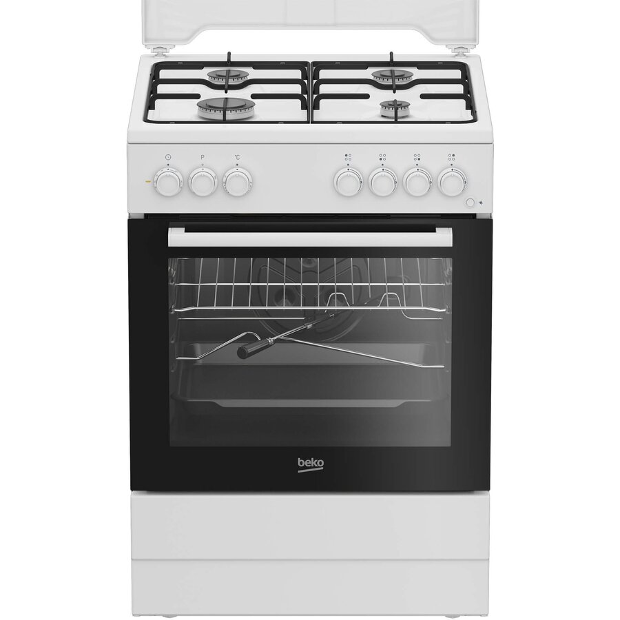 Aragaz Mixt FBST62110DW 4 Arzatoare pe Gaz Aprindere Electrica Cuptor Electric 73L Grill Rotisor Iluminare Cuptor Timer Mecanic Clasa A Alb